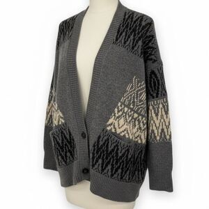 Vince Cashmere Wool Blend Patterned Cardigan Size XS Gray Patchwork Long Sleeve
